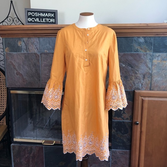 J. Crew Eyelet Bell Sleeve Button Down Dress - Picture 1 of 8